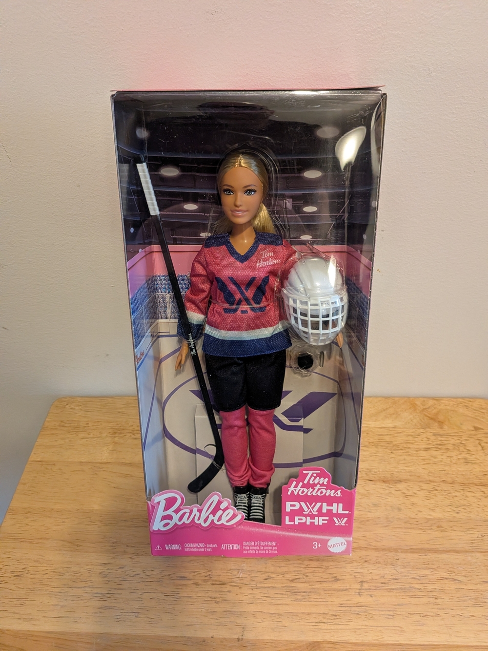 Mattel Barbie Pink and Navy Tim Hortons PWFL Hockey Doll